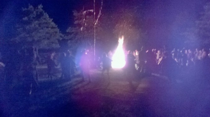 This may be some actual Tudors round their Midsummer bonfire taken via time machine. Or it may show a recreated Tudor Midsummer celebration at the Kentwell Hall historical re-creation of Tudor life. 